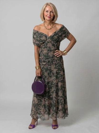 Women's Off Shoulder Draped Midi Dress