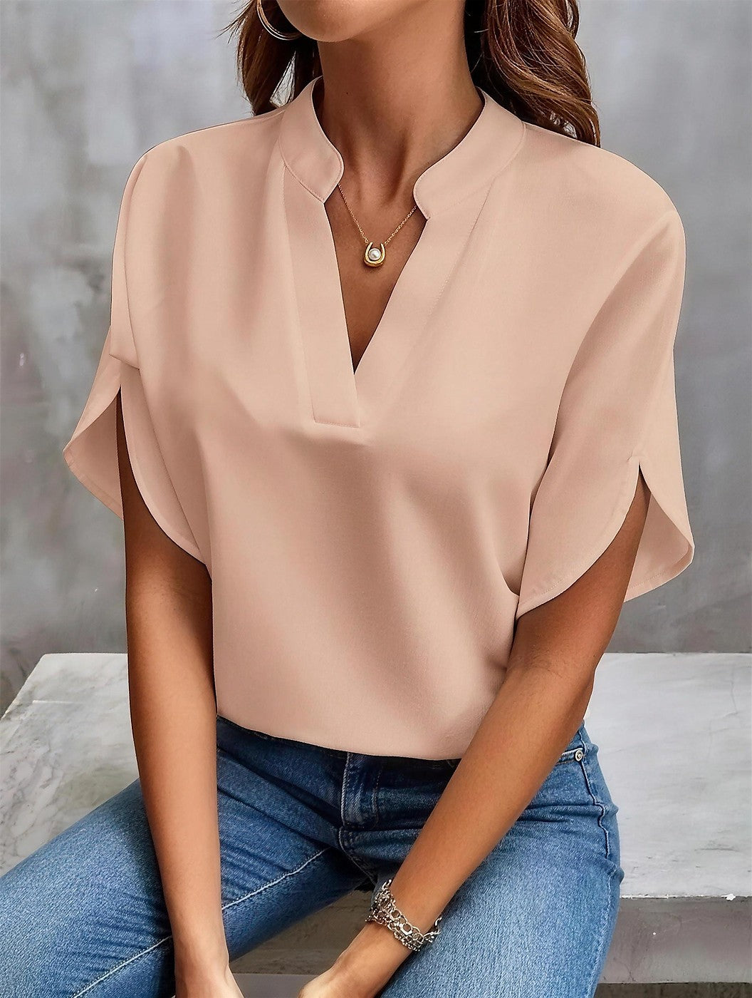 Women's Short Sleeve V Neck Blouse