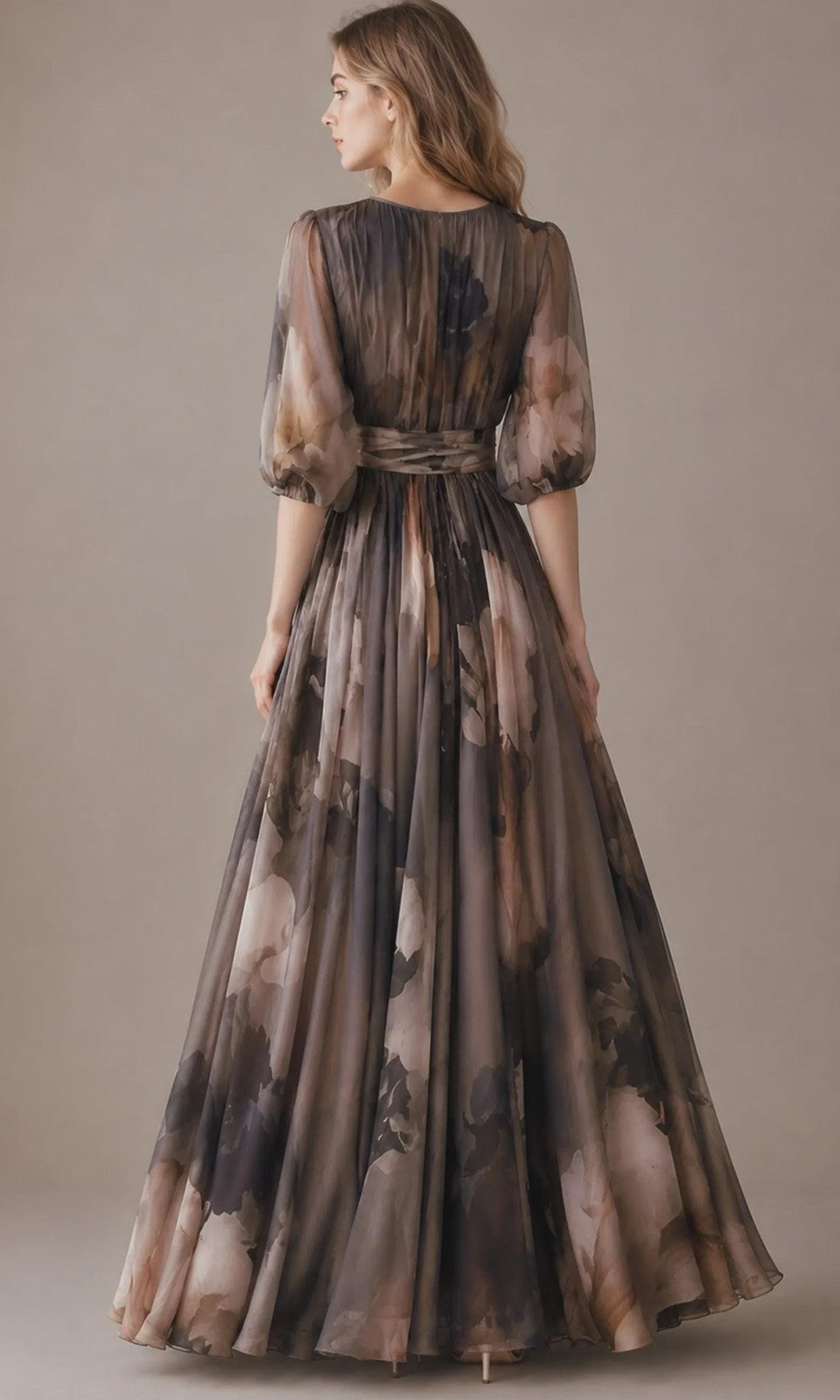 Women's Vintage Neckline Floral Wrap Evening Dress