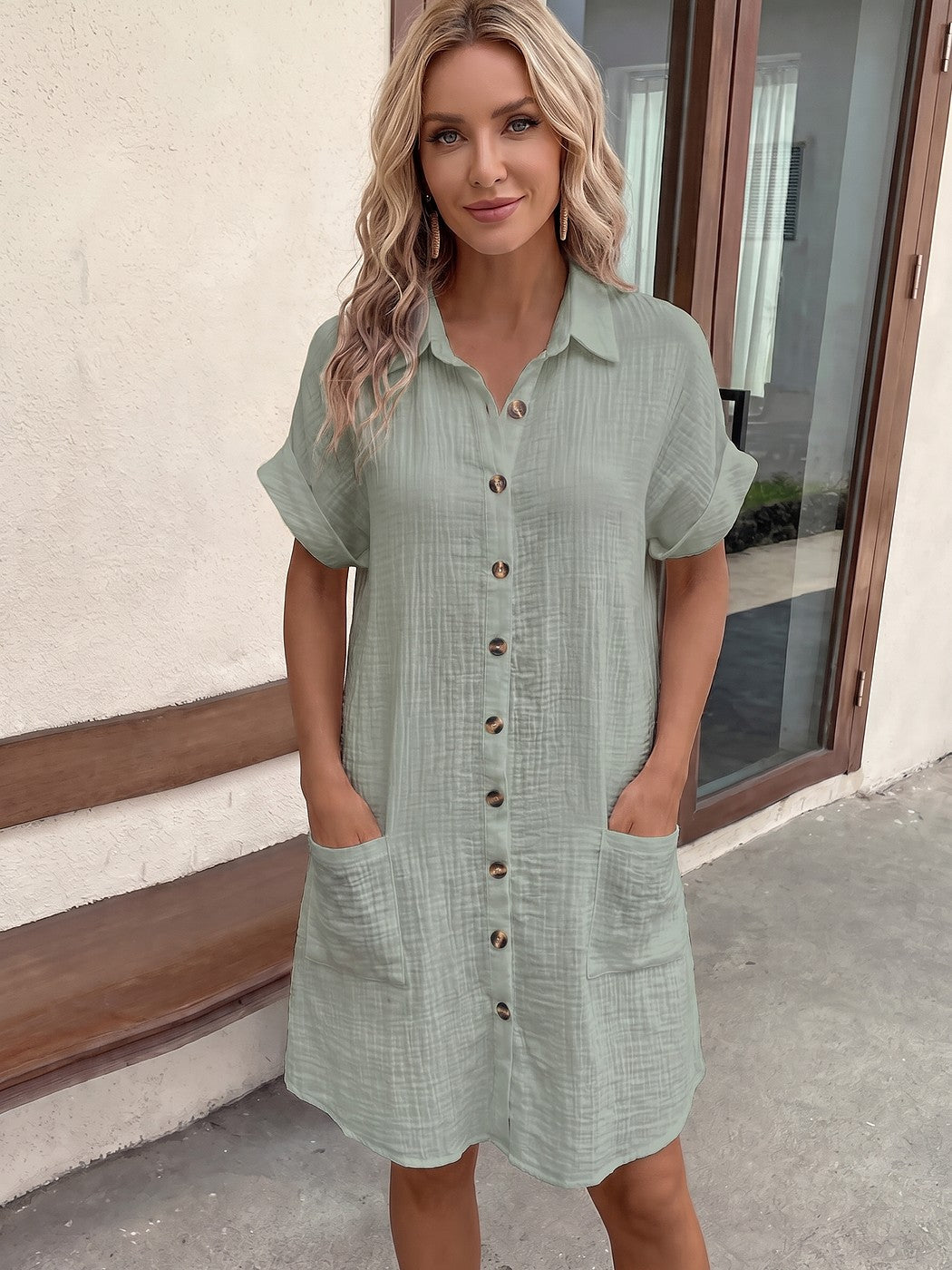 Women's Cotton Button Up Shirt Dress