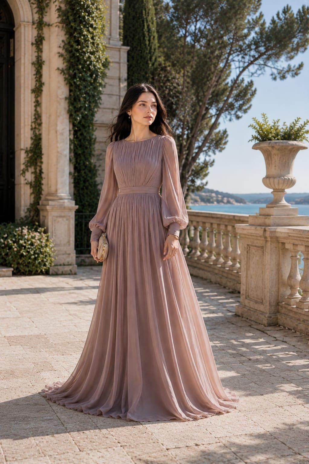 Women's Vintage Neckline Pleated Evening Dress