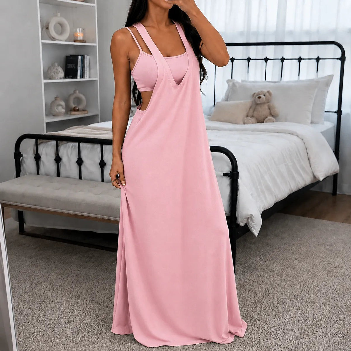Women's Layered Look Cutout Maxi Dress