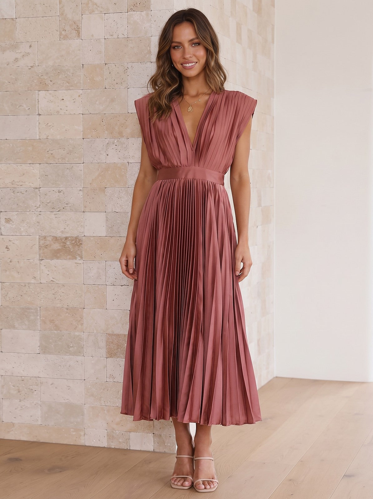 Women's Satin Finish Midi Cocktail Dress